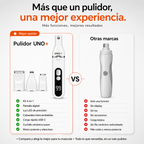 Comparación del pulidor UNO+ con otras marcas: kit 4 en 1, pantalla digital, luz LED, carga USB-C y motor silencioso frente a una sola función